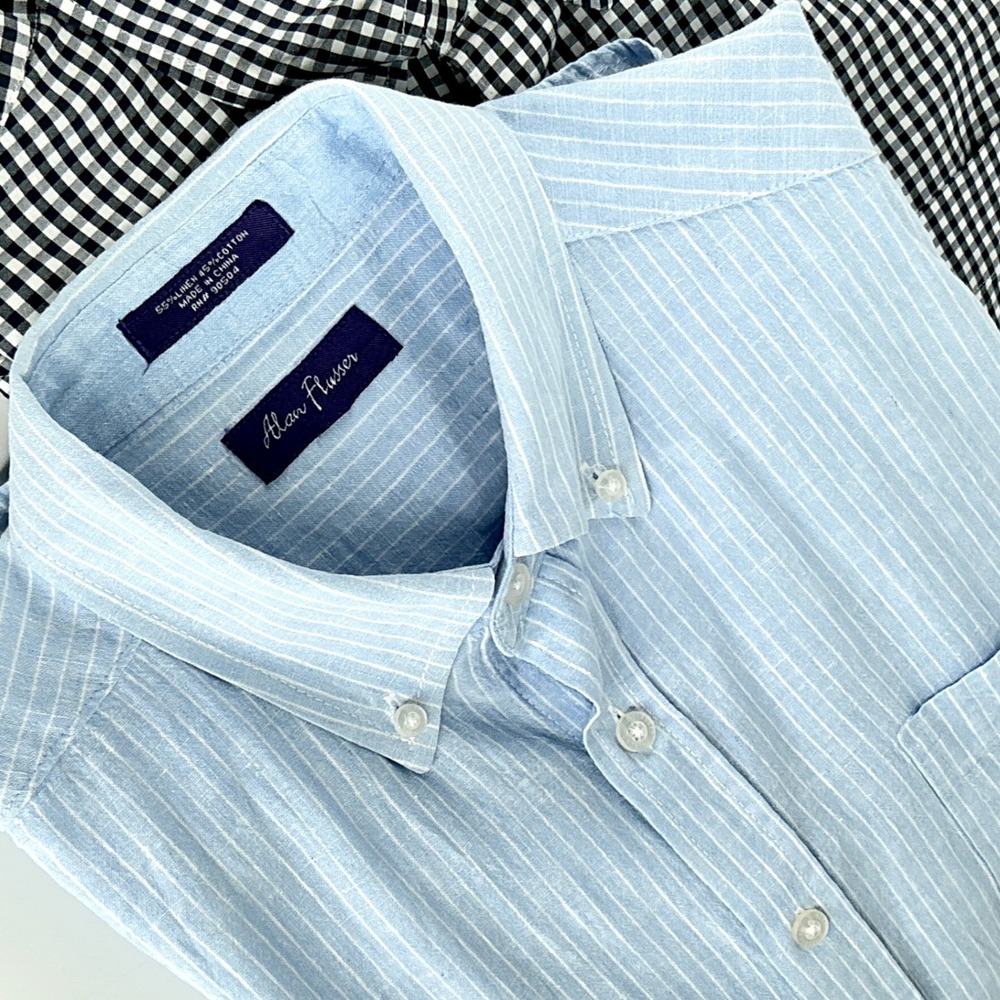 Brooks Brothers J Crew Alan Flusser Mens Size M Button Down Shirts Gingham Linen - Picture 3 of 16